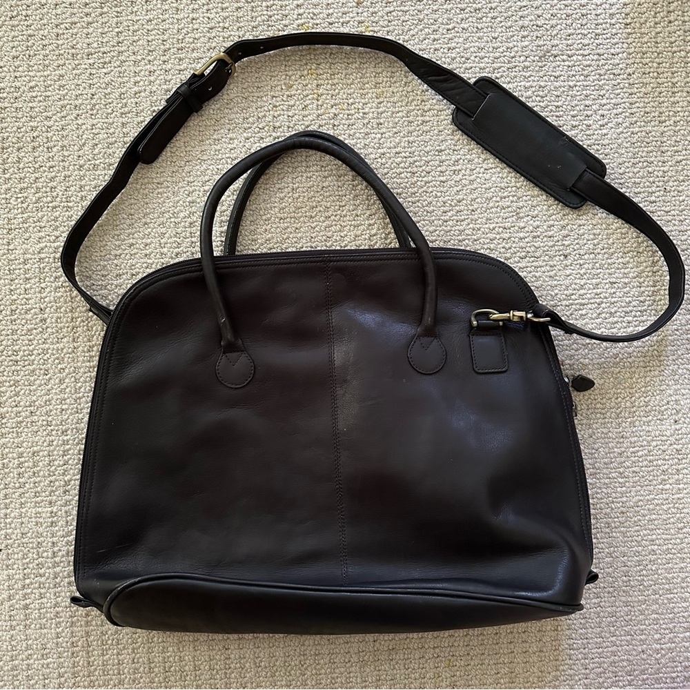 Boulder Ridge full grain black leather bag, work travel purse tote satchel